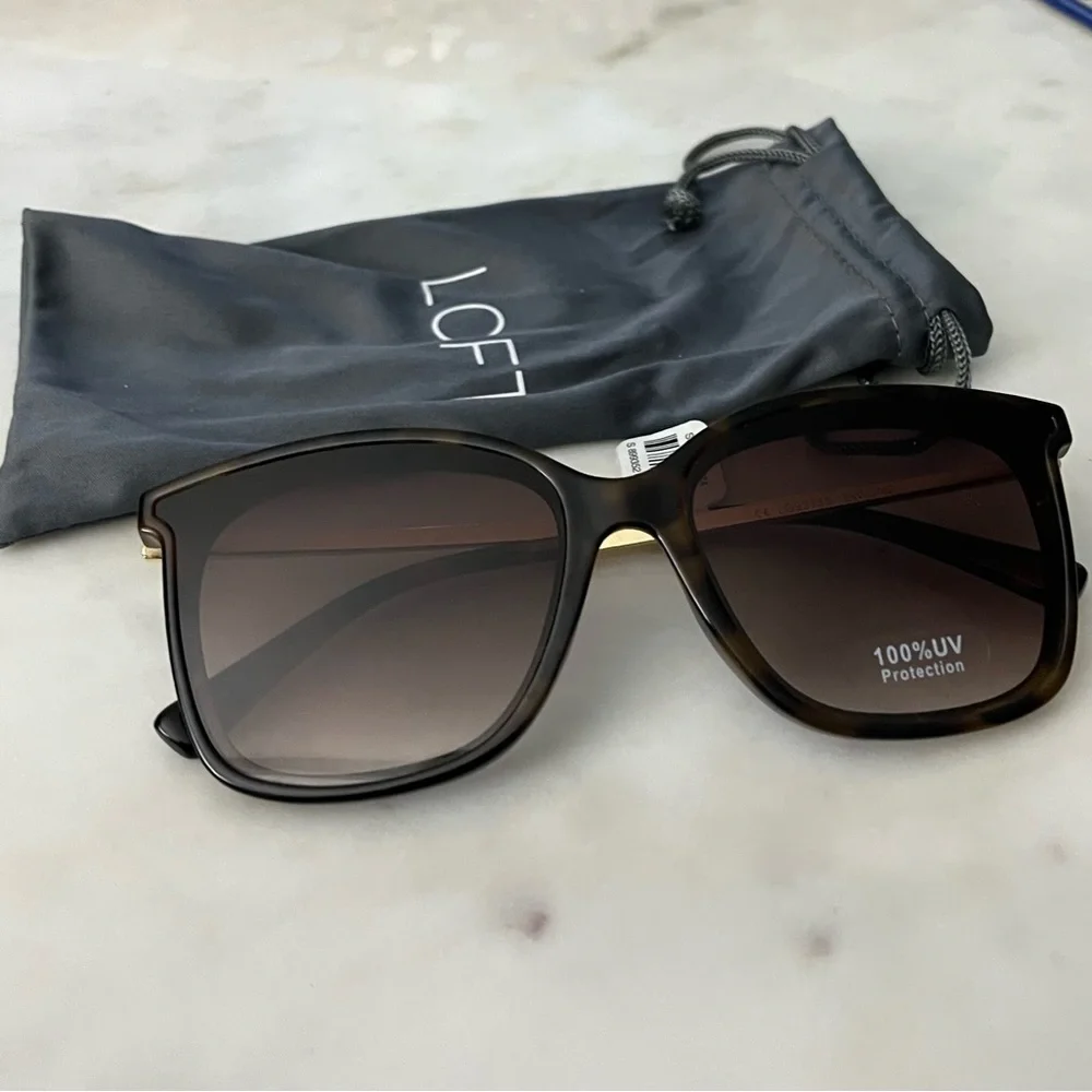 🆕 Loft dark tortoise brown and gold arm sunglasses with grey soft case